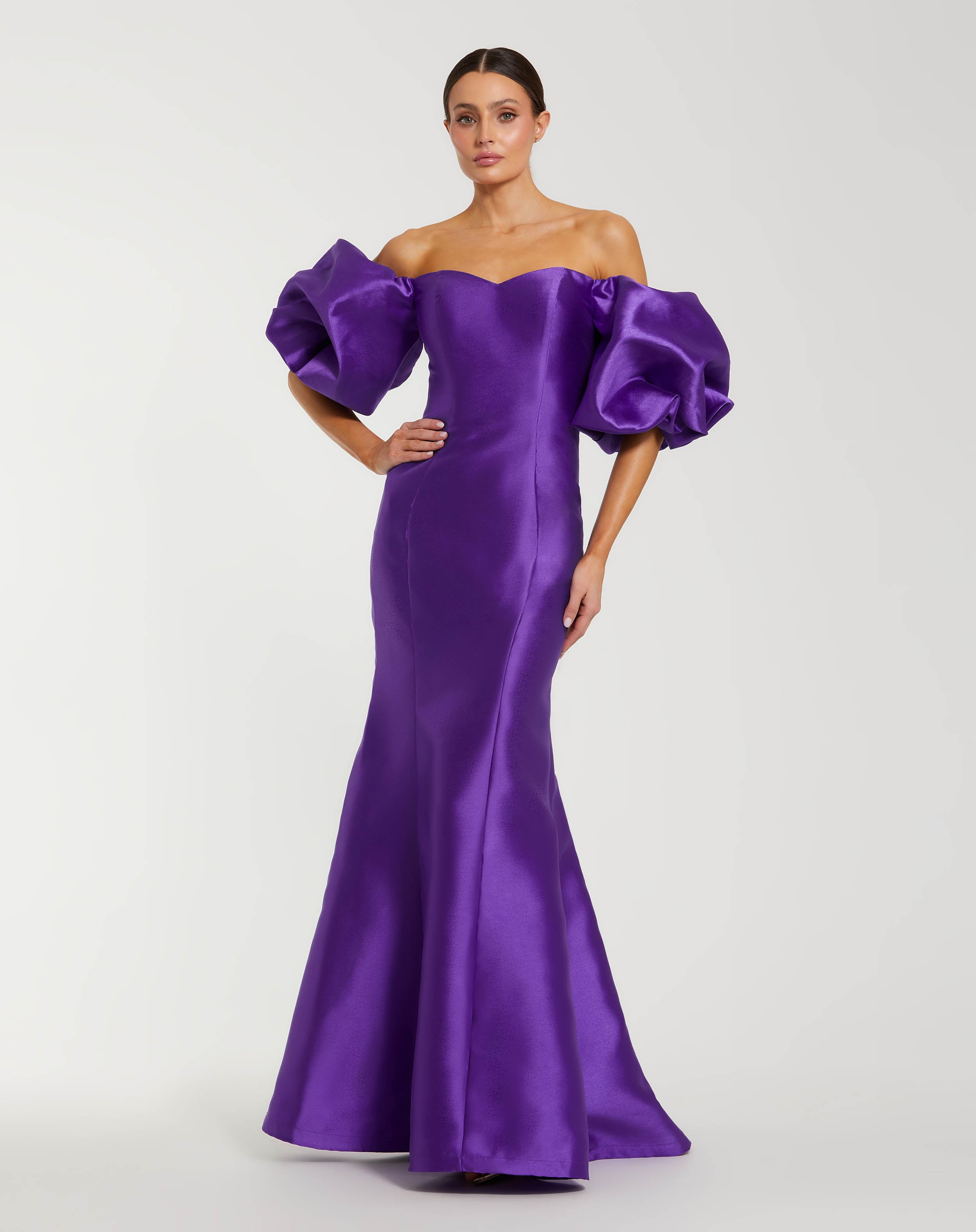 Image of Dark Purple Sweetheart Off The Shoulder Puff Sleeve Gown