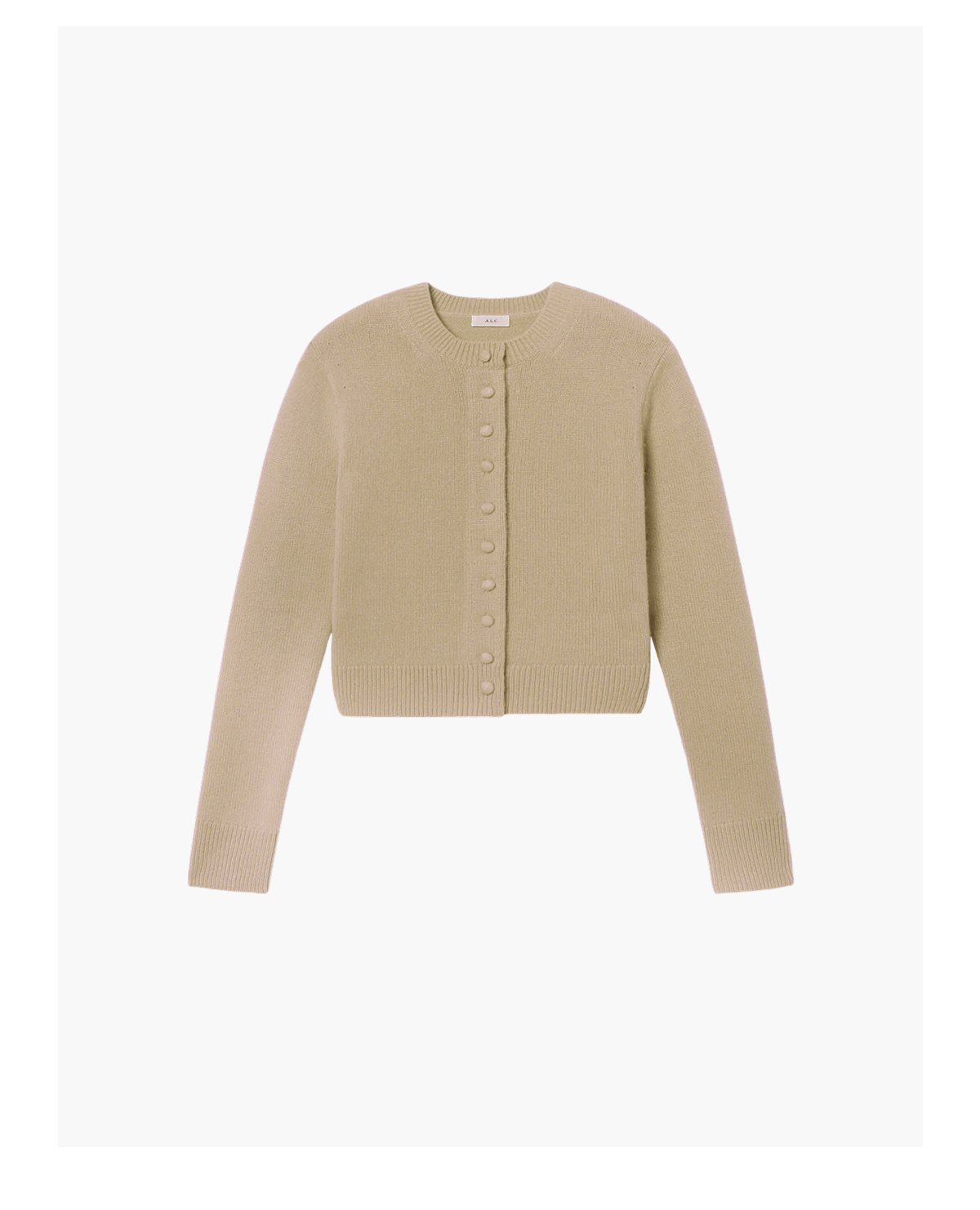 Crafted from 100% cashmere, featuring covered buttons and a snug, polished silhouette. 