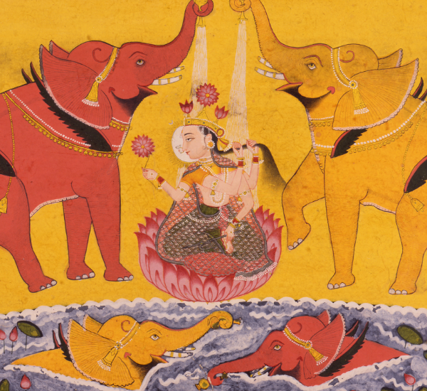 Painting Gajalakshmi (the goddess of good fortune) being showered with water by two elephants from their trunks.
