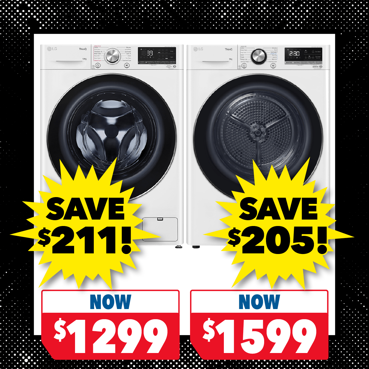 LG 10kg Front Load Washer & 9kg Heat Pump Dryer
