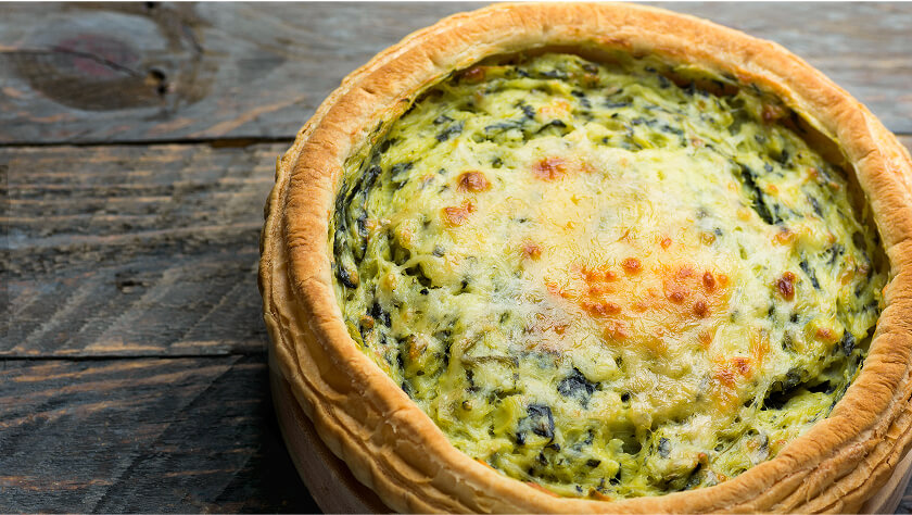 Zoomed-in image of a quiche.