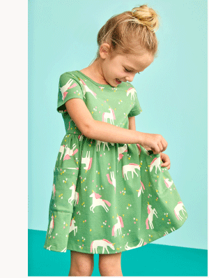 Playground Dress with Pockets | Unicorn Garden on Green