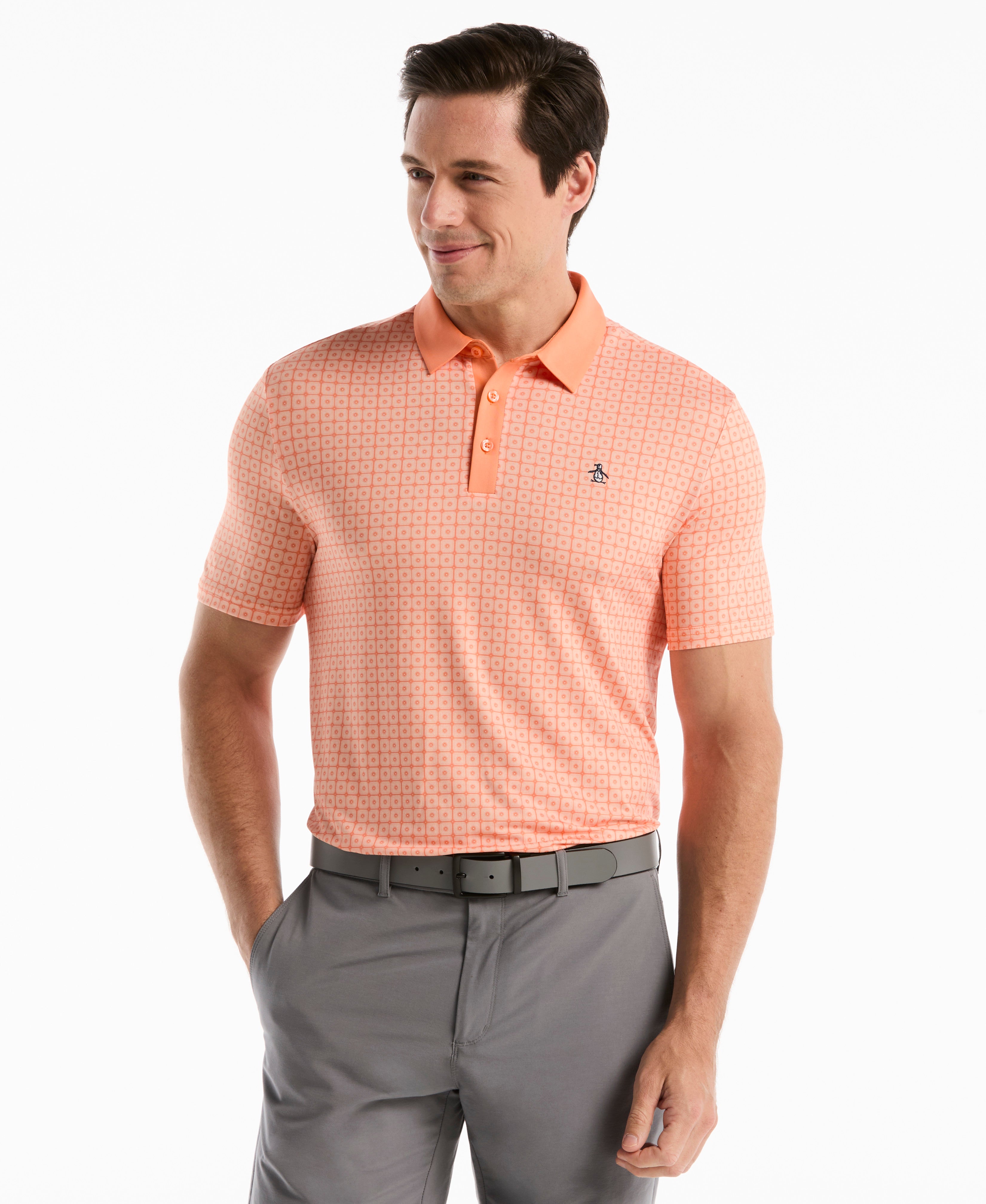 Image of Windowpane Print Golf Polo