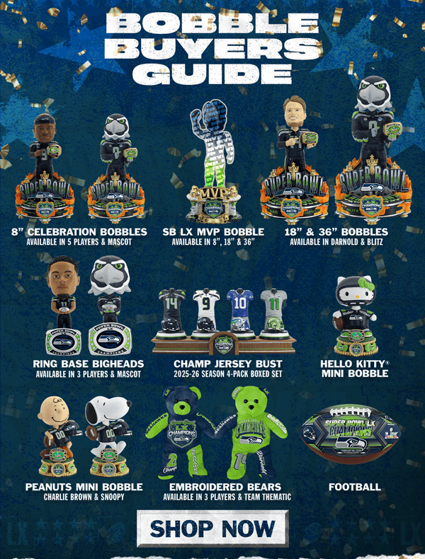 Shop Officially Licensed Seattle Seahawks Super Bowl LX Champ Bobbles!