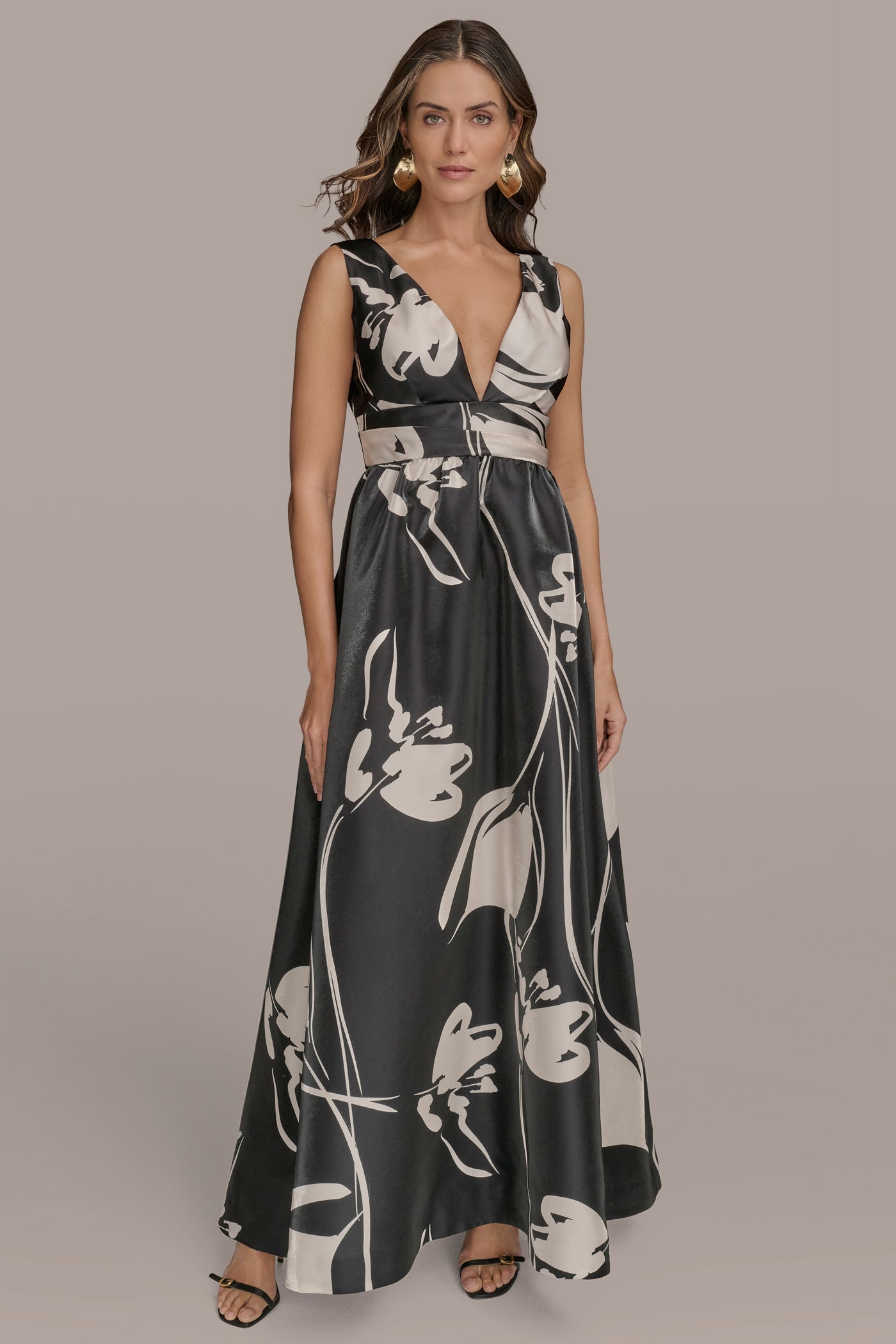 Image of FLORAL SHIMMER MIKADO SLEEVELESS BALL GOWN