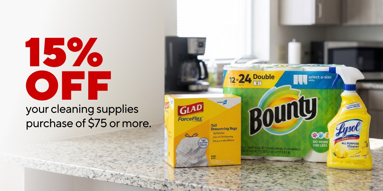 Save 15% on your purchase of $75 or more on spring cleaning items