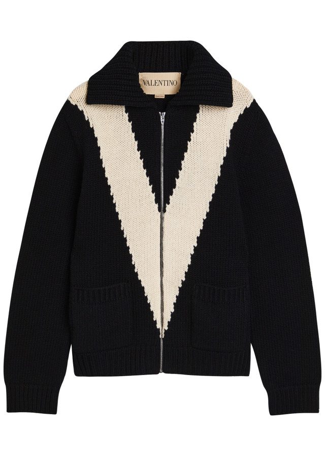 VALENTINO GARAVANI Logo-intarsia wool cardigan