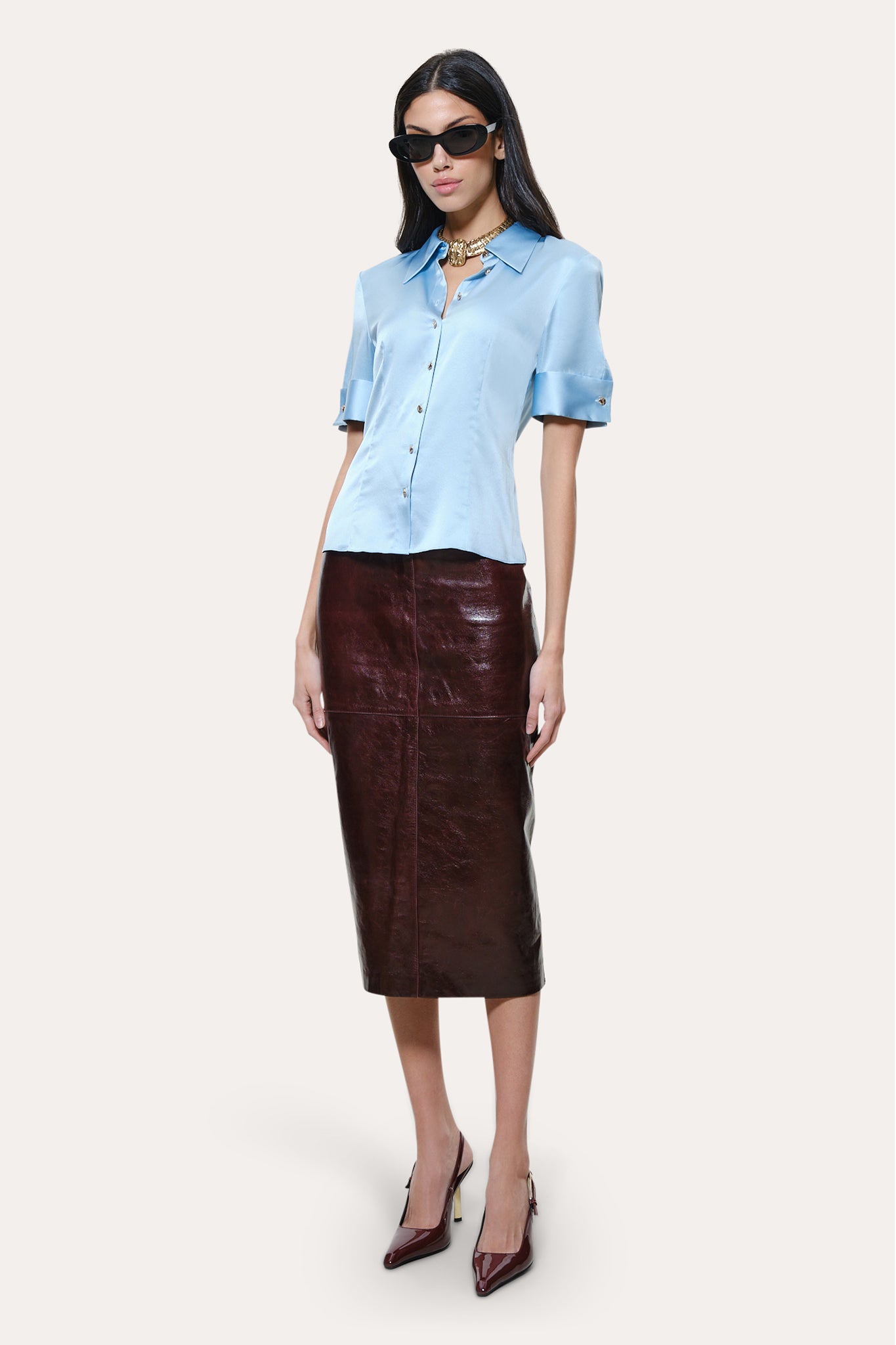 Image of Sylvie Silk Charmeuse Short Sleeve Shirt