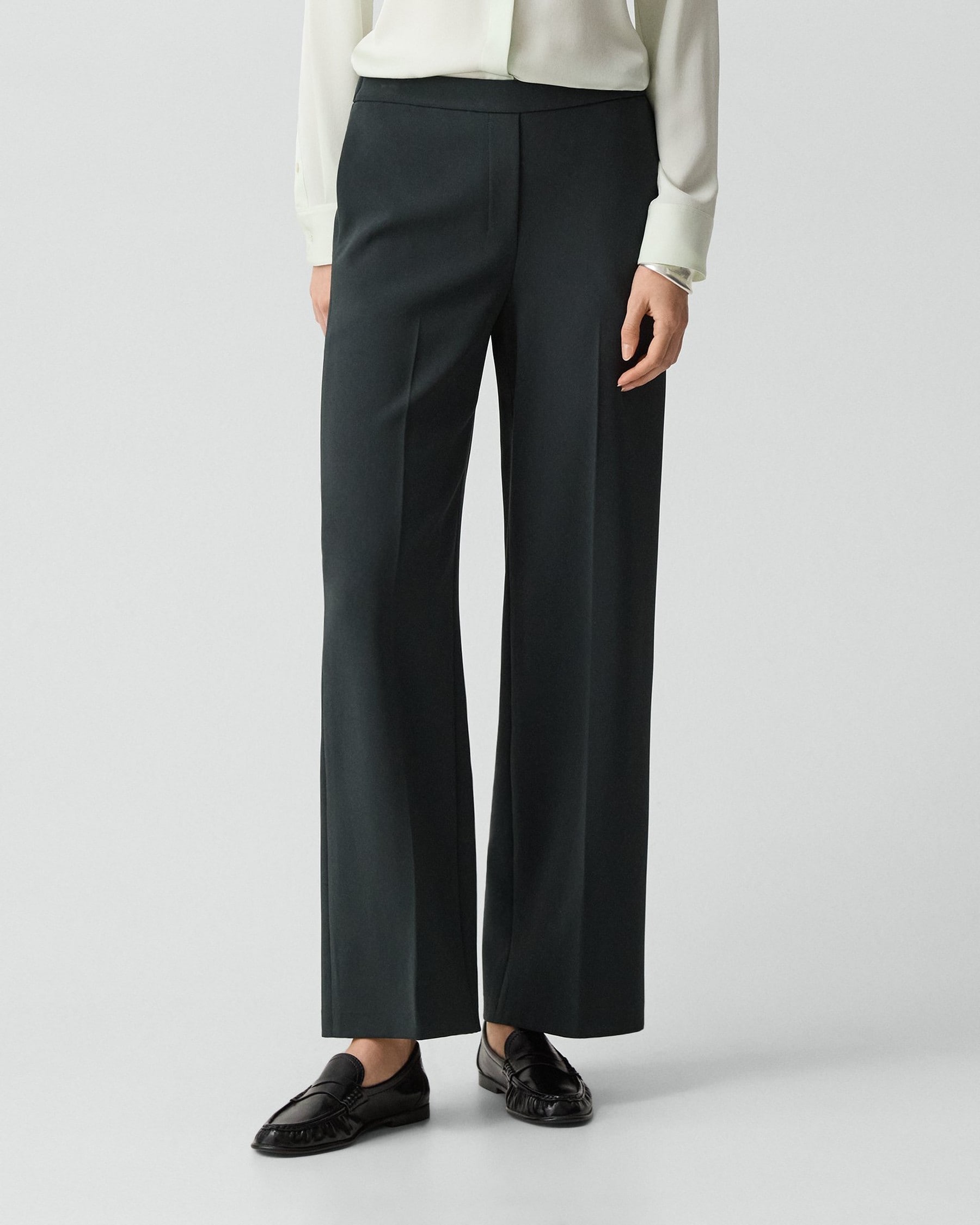 Wide-Leg Pull-On Trousers in Admiral Crepe