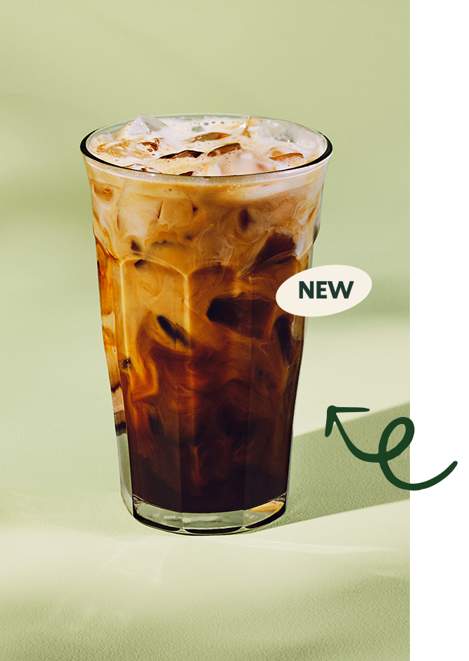 There is a photograph of an Iced Horchata Oatmilk Shaken Espresso. The image has a graphic that says "new."