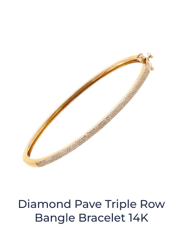 Diamond Pave Triple Row Bangle Bracelet 14K