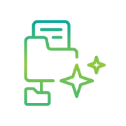 Icon of a glowing green and blue folder with stars, symbolizing organization or cleaning