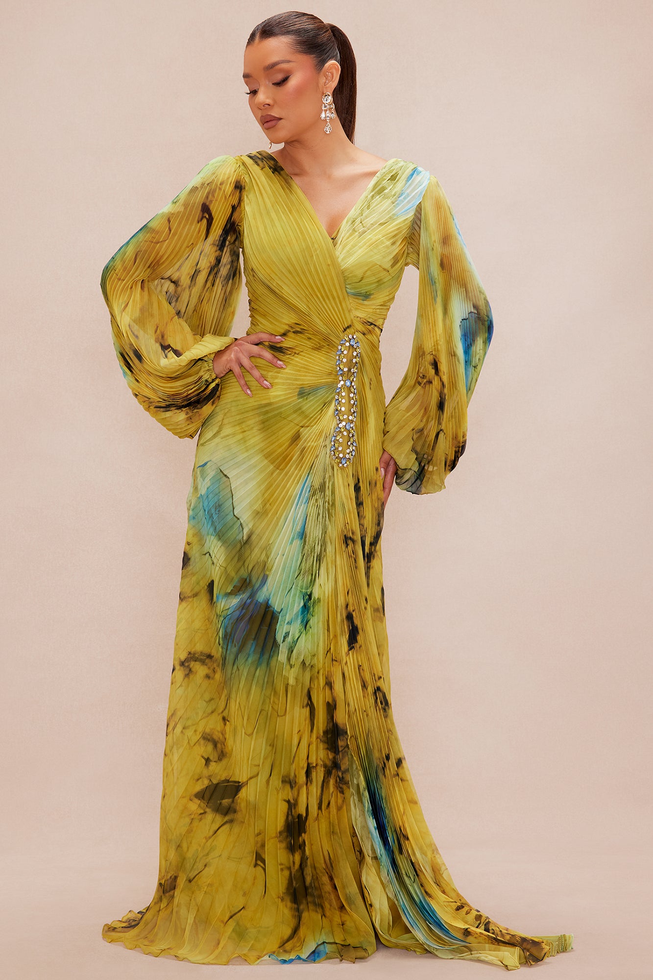 Image of Luna Pleated Maxi Dress - Green/combo
