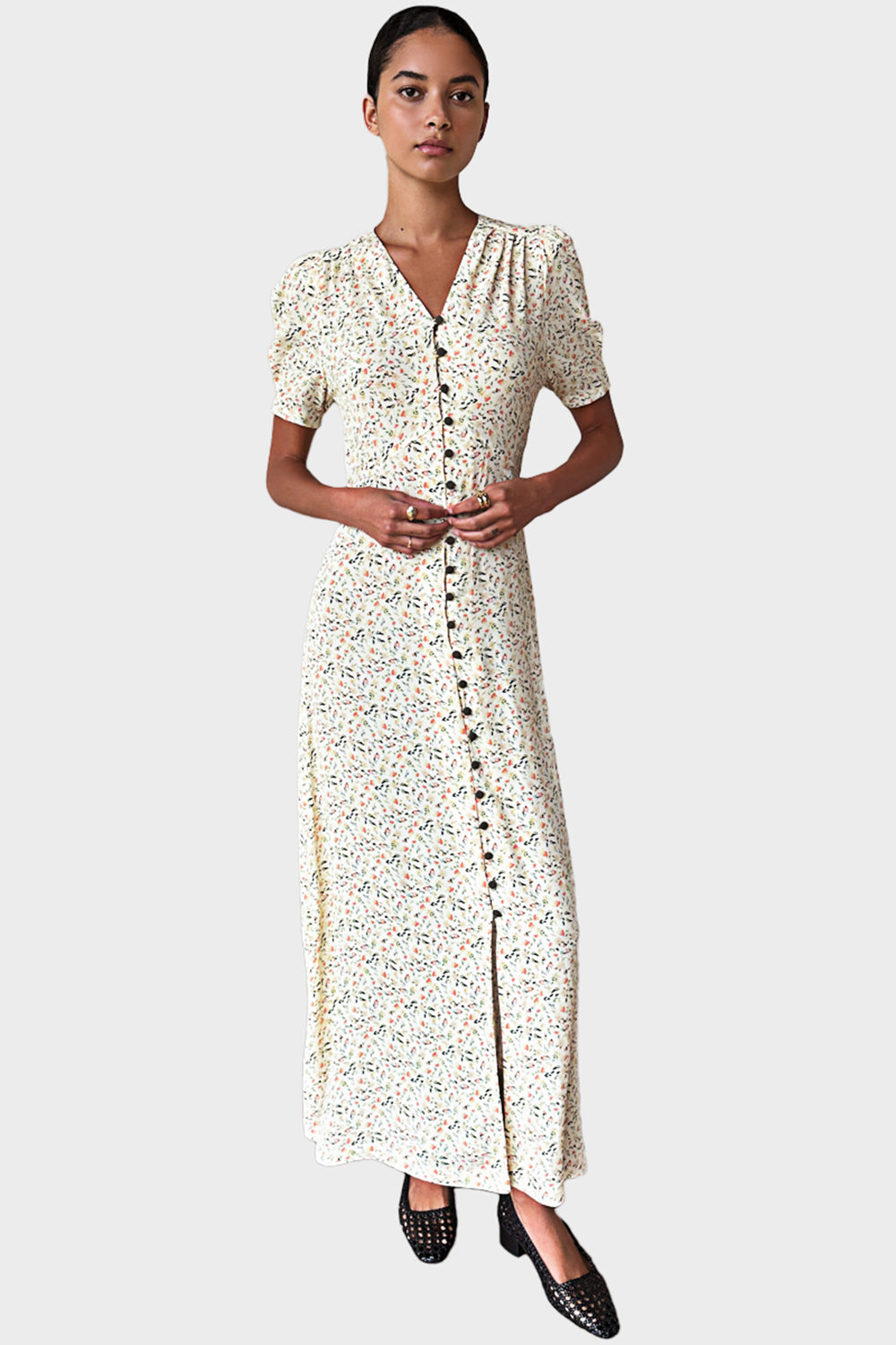 Image of Lucyia Antique Dress - Butter Yellow Flowers