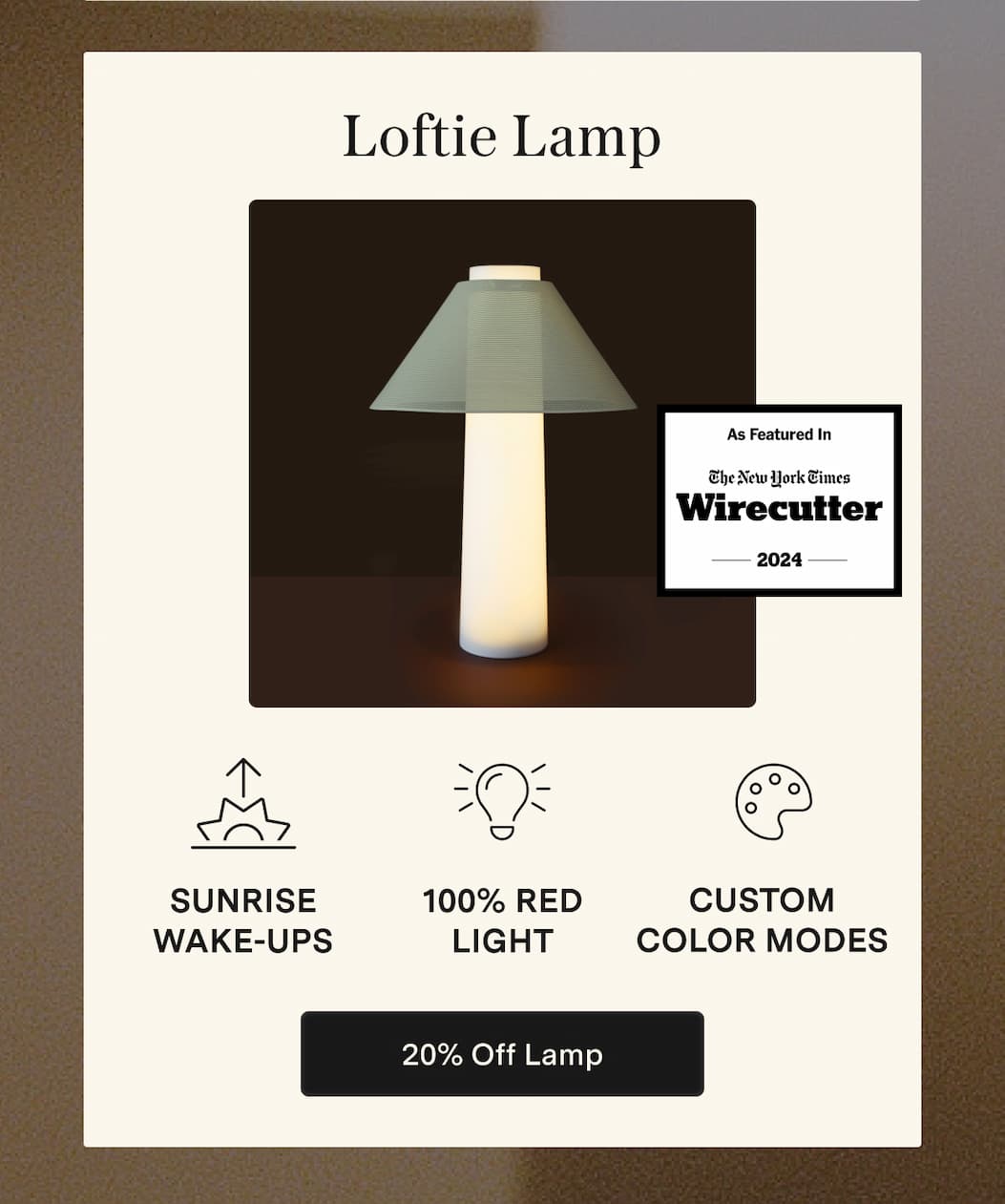 Loftie Lamp, Sunrise Wake-Ups, 100% Red Light, Custom Color Modes [20% Off Lamp]