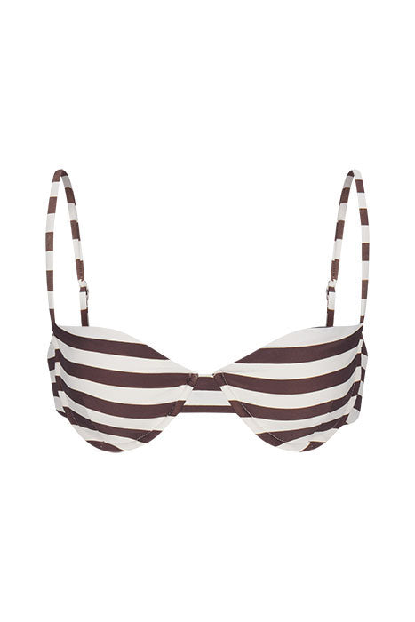 Image of Balconette Underwire Bikini Top in Espresso Horizontal Stripes