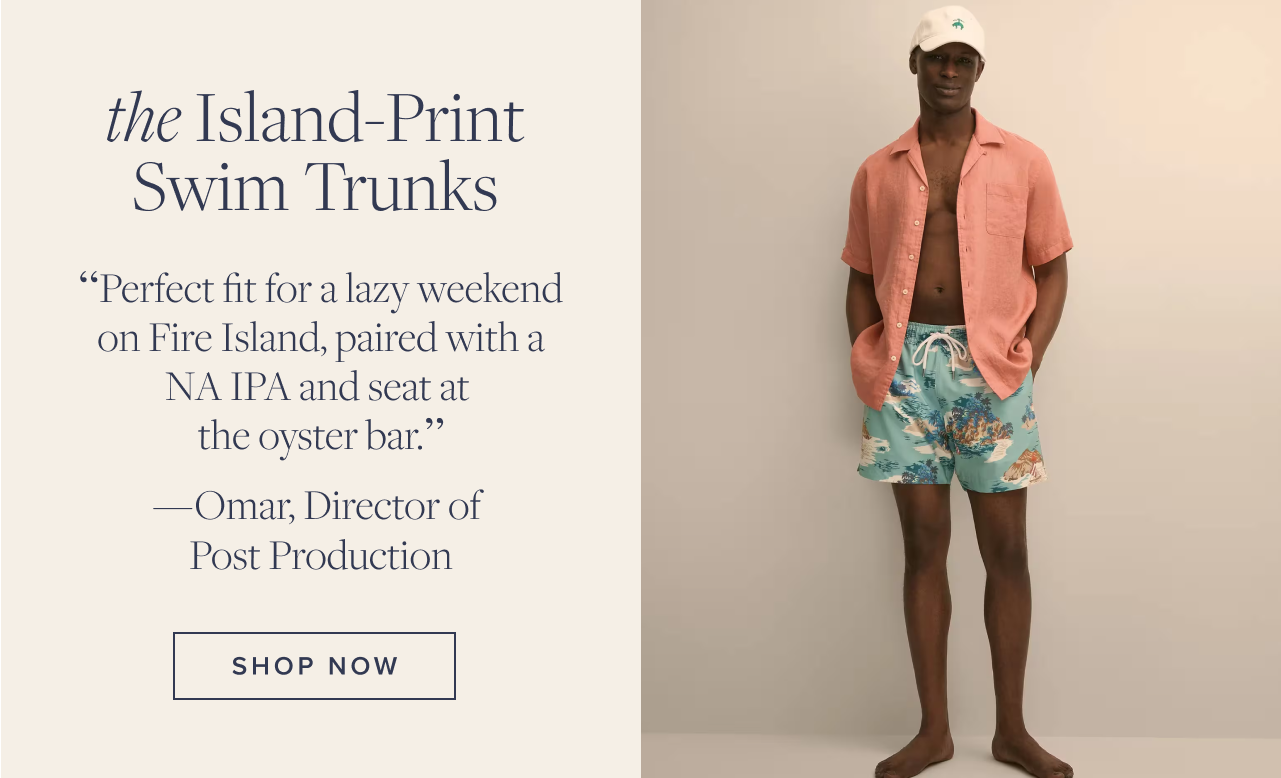 The Island Print Swim Trunks Shop Now