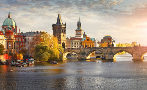Vltava River Charles Bridge Sun Prague