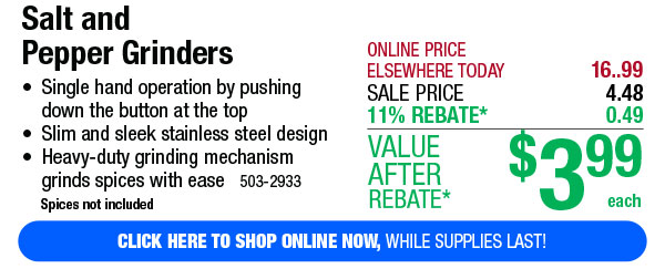 Salt and Pepper Grinders - Free Shipping To Store!