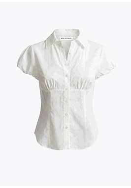 Lyocell Blend Puff Sleeve Button Front Top