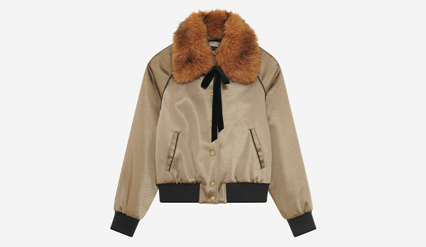 Blouson col fourrure satiné kaki