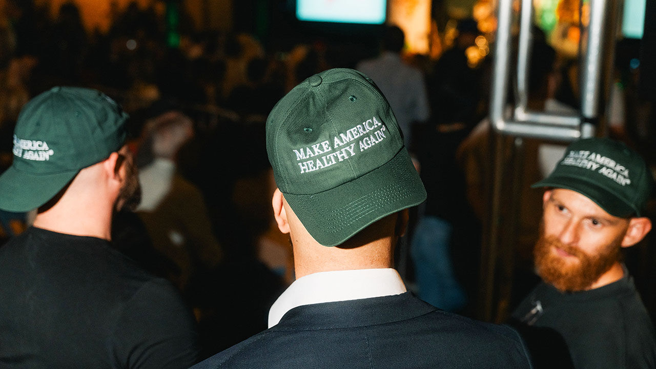 Attendees wear Make American Healthy Again hats during an Eat Real Food rally at Brazos Hall in Austin, Texas.
