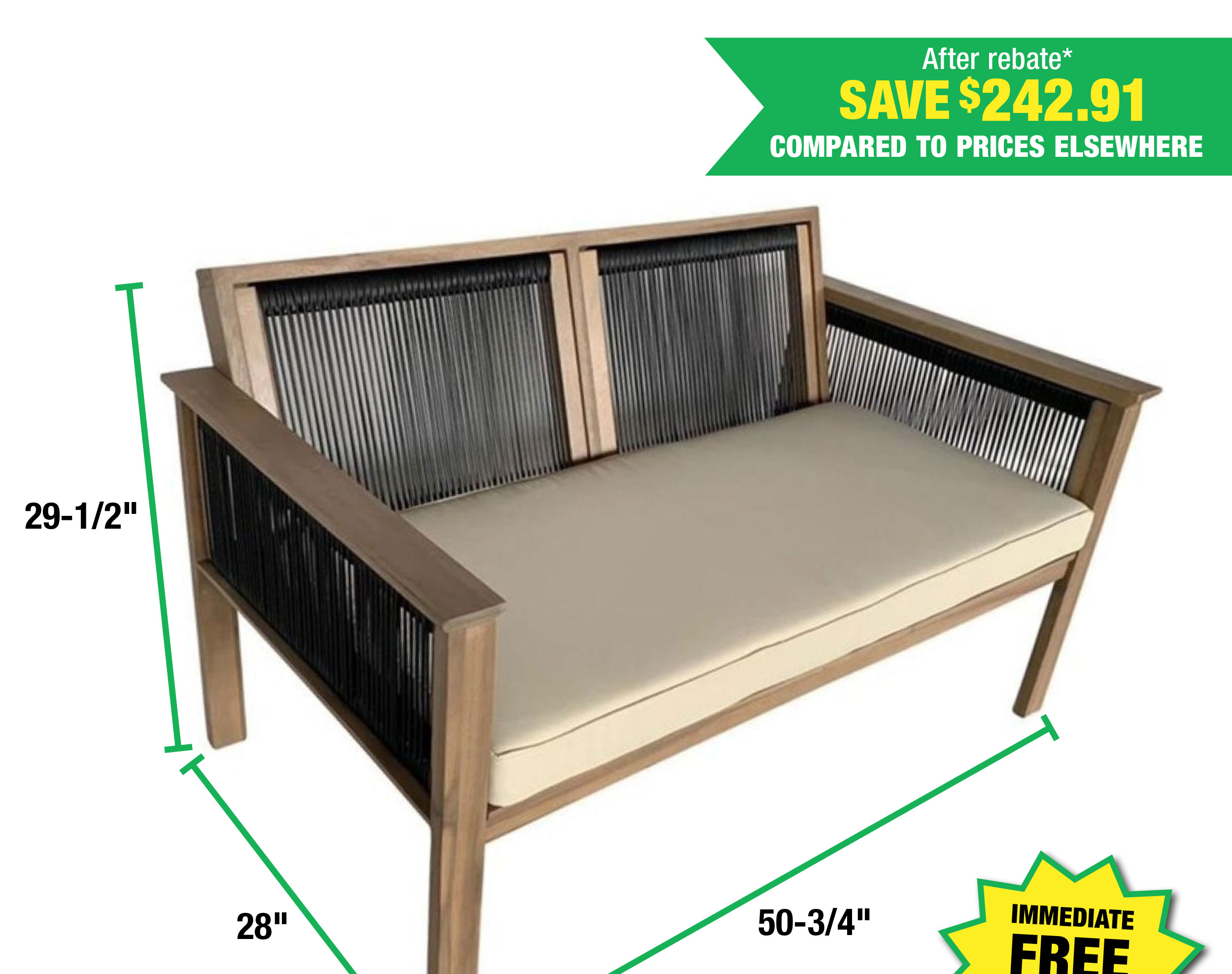 Outdoor Loveseat with Beige Cushion - ONLY $99 After Rebate*!