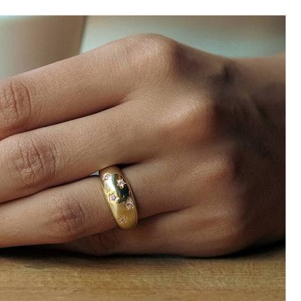 Celestial Star Sterling Silver Dome Ring With Stones