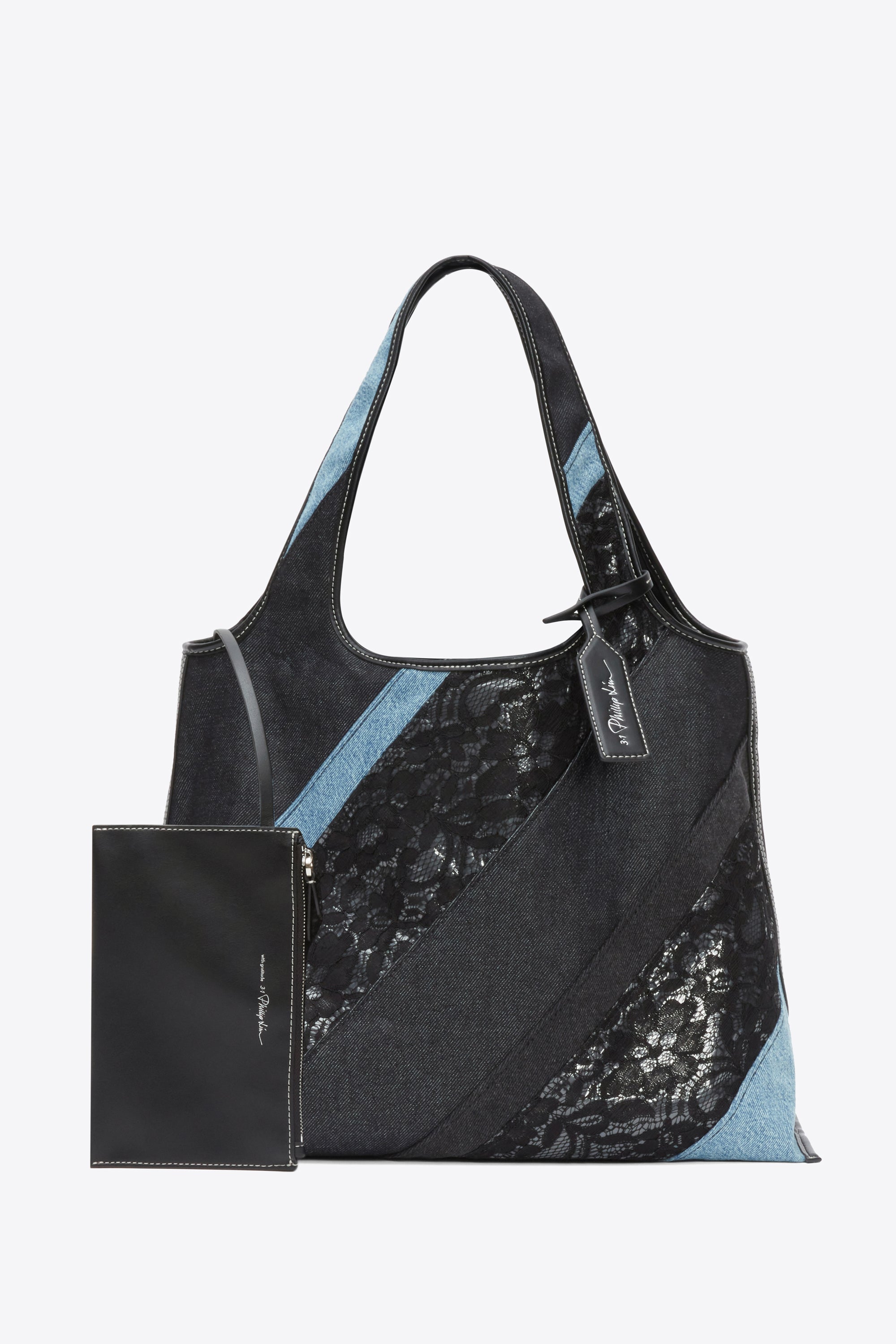 Image of Lace Patchwork Denim Market Tote