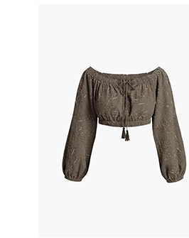 Embroidered Off-The-Shoulder Puff Sleeve Crop Top
