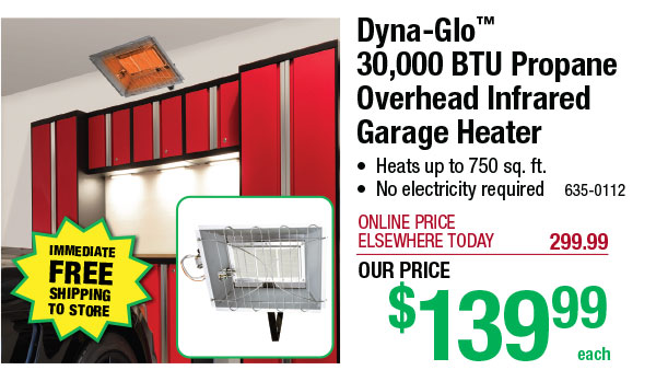 Dyna-Glo™ 30,000 BTU Propane Overhead Infrared Garage Heater - ONLY $139.99!