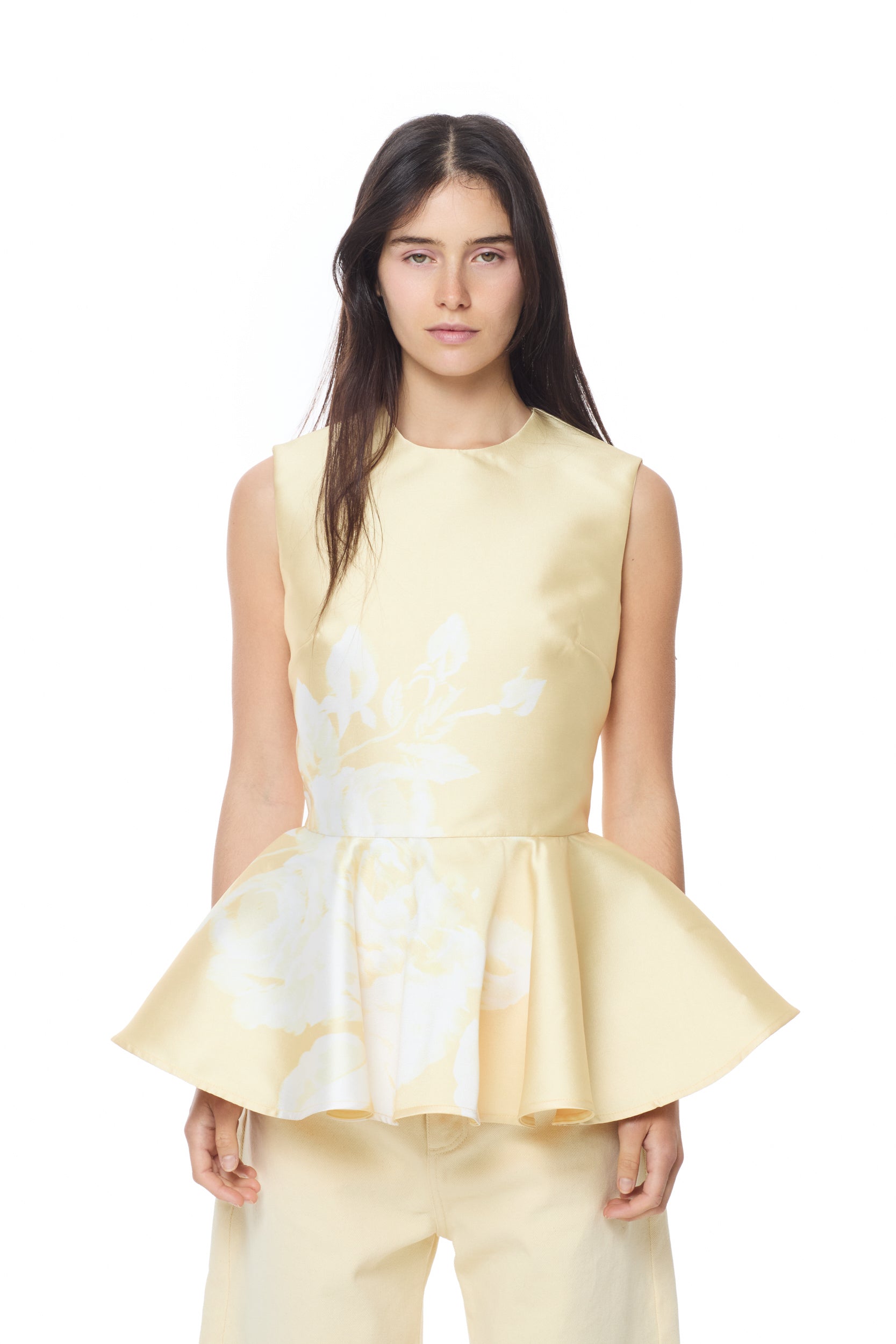 YELLOW PRINTED PEPLUM TOP