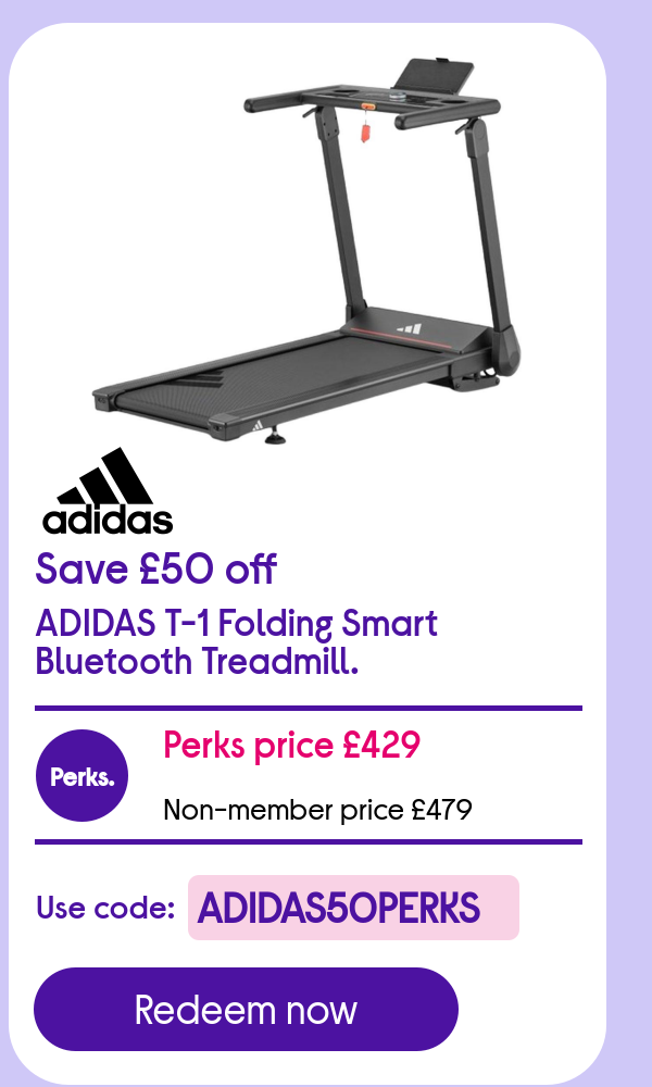 Save £50 off ADIDAS T-1 Folding Smart Bluetooth Treadmill