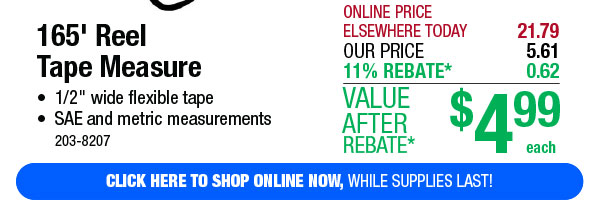165' Reel Tape Measure - Free Shipping To Store!
