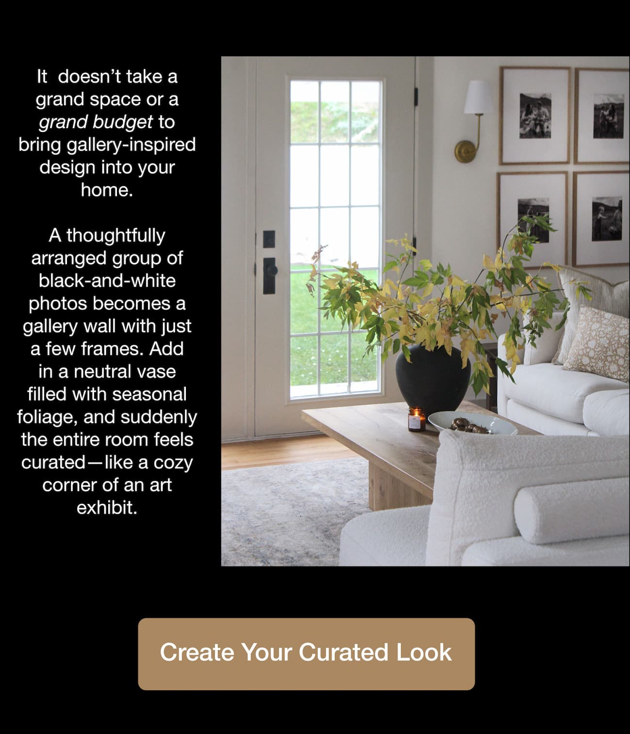 Gallery wall + plant in vase