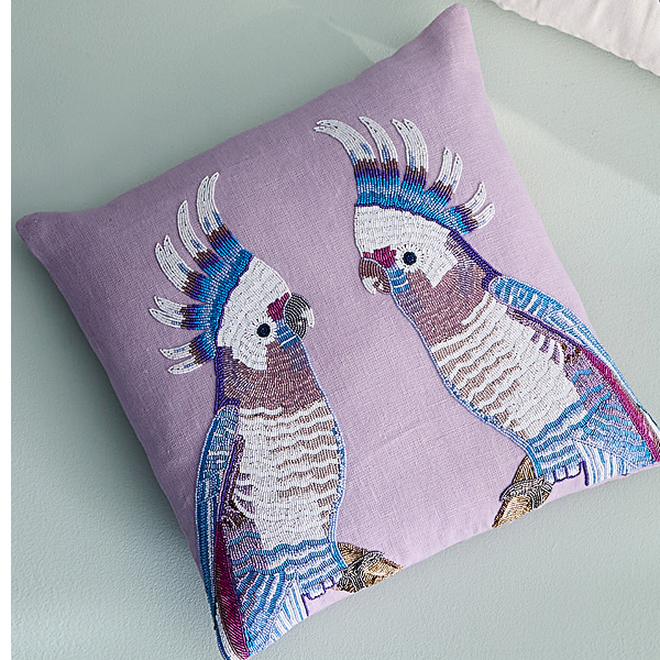 Parrots Beaded Pillow