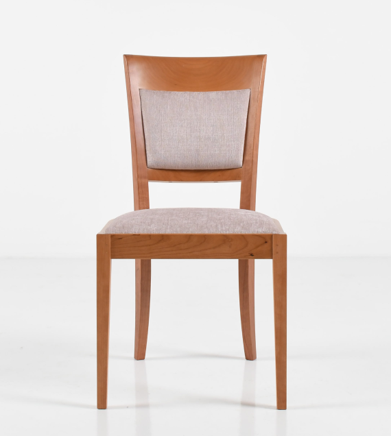 The Harpswell Side Chair with back in cherry and a pale blush upholstery.