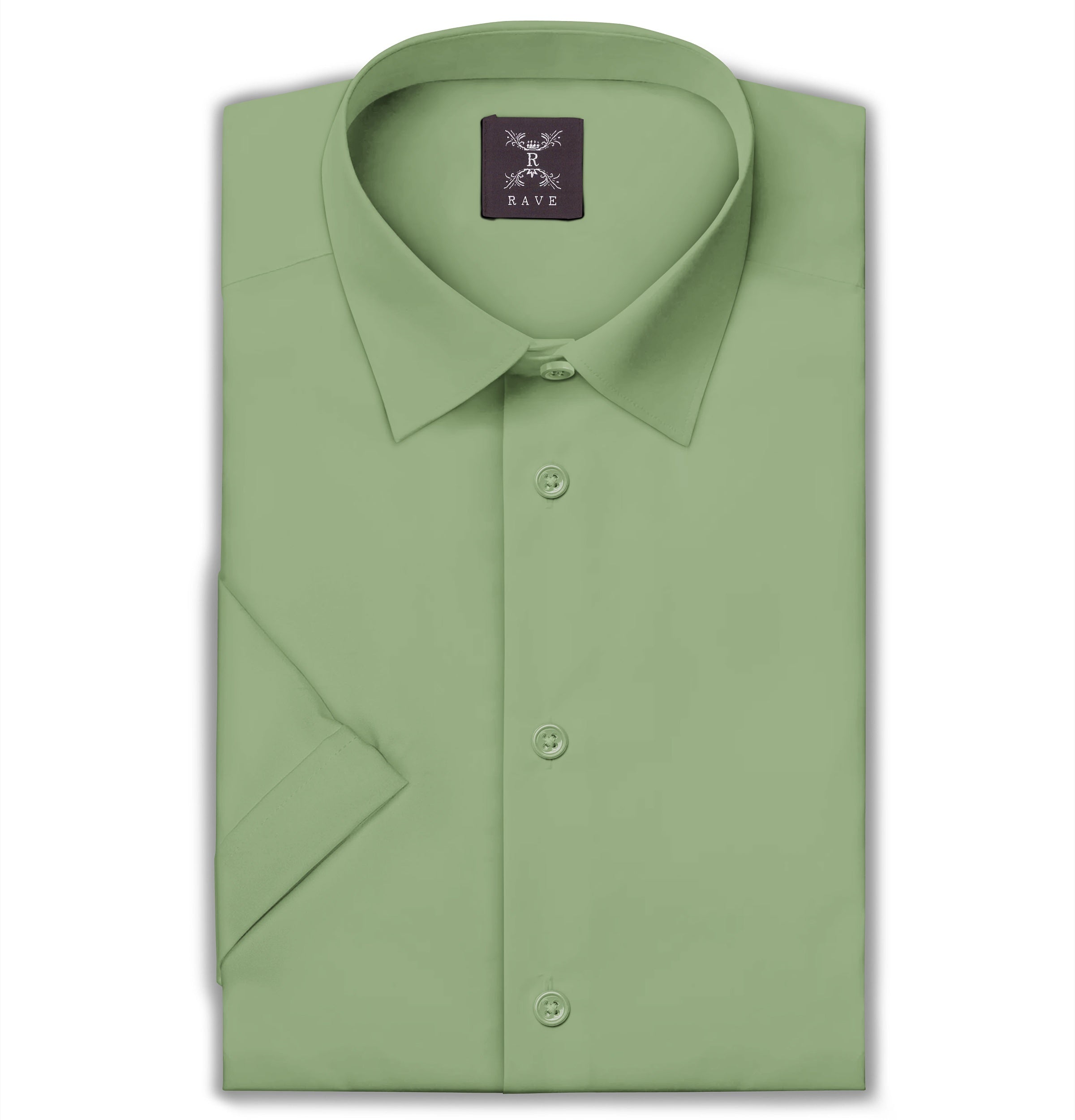 Image of Wrinkle-resistant Cotton-Lycra Shirt - Leaf Green - Short Sleeve