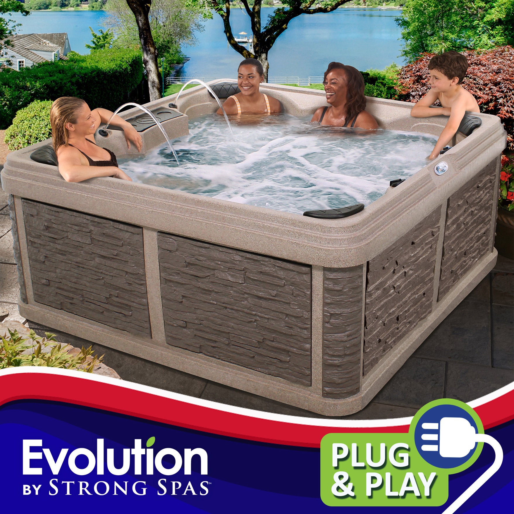Evolution by Strong Spas Rockport 27-Jet, 6 or 7-Person Rotomolded Spa, Plug-n-Play