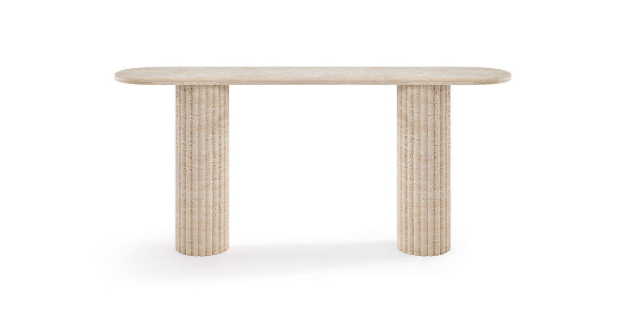 Image of Colonna Fluted Long Travertine Console Table