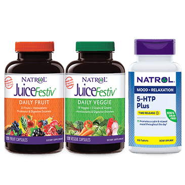 Natrol JuiceFestiv Daily Fruit & Veggie or Natrol 5-HTP Plus Mood & Relaxation Tablets