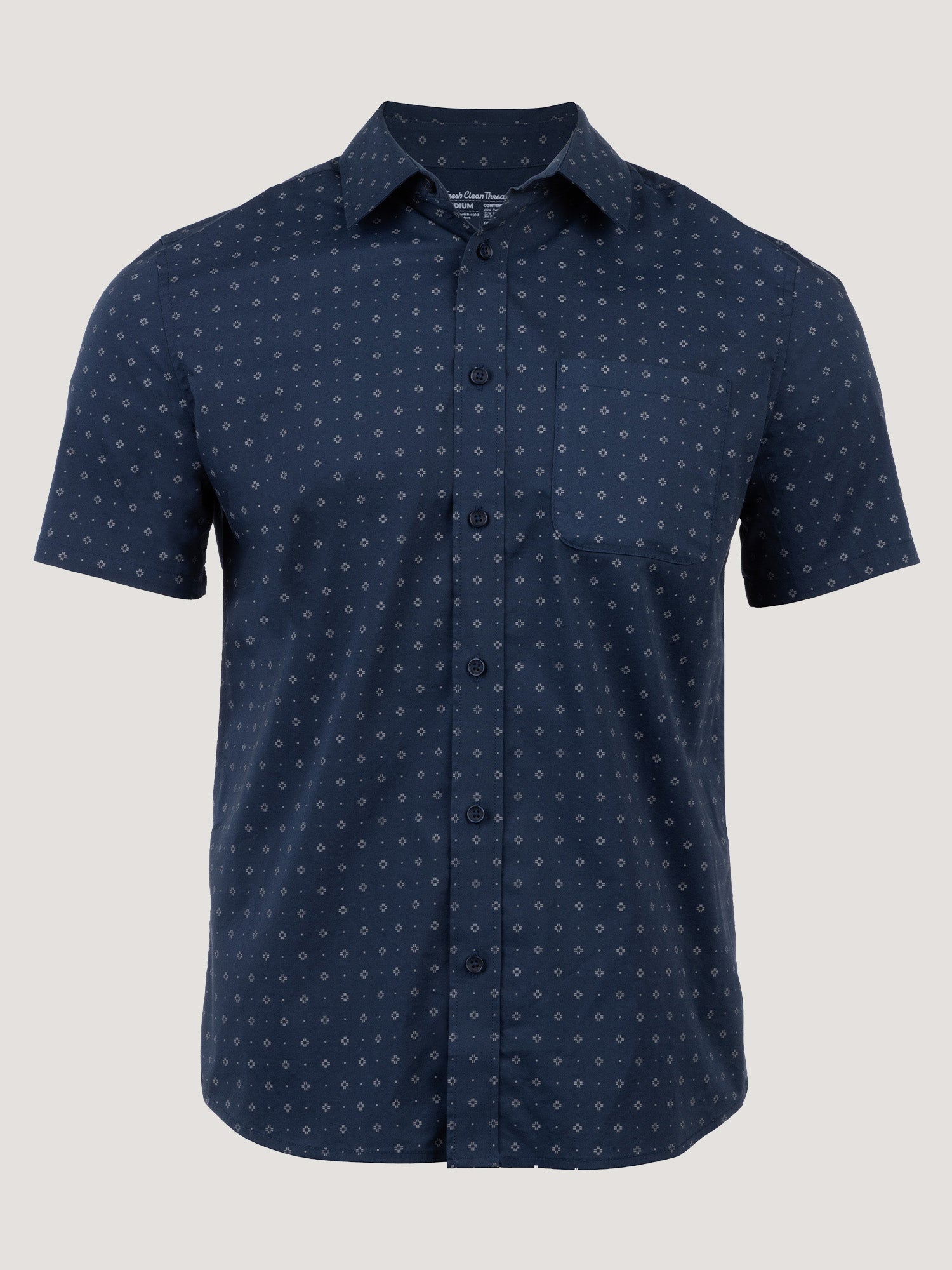 Image of Navy Print All Day Short Sleeve Shirt
