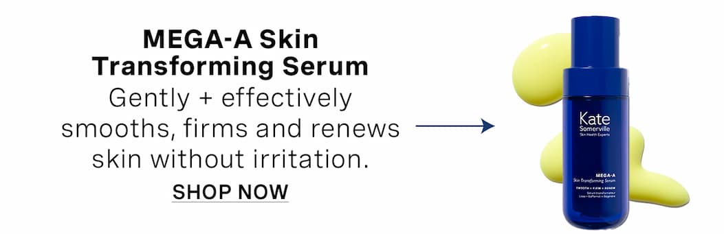 MEGA-A Skin Transforming Serum Gently + effectively smooths, firms and renews skin without irritation.