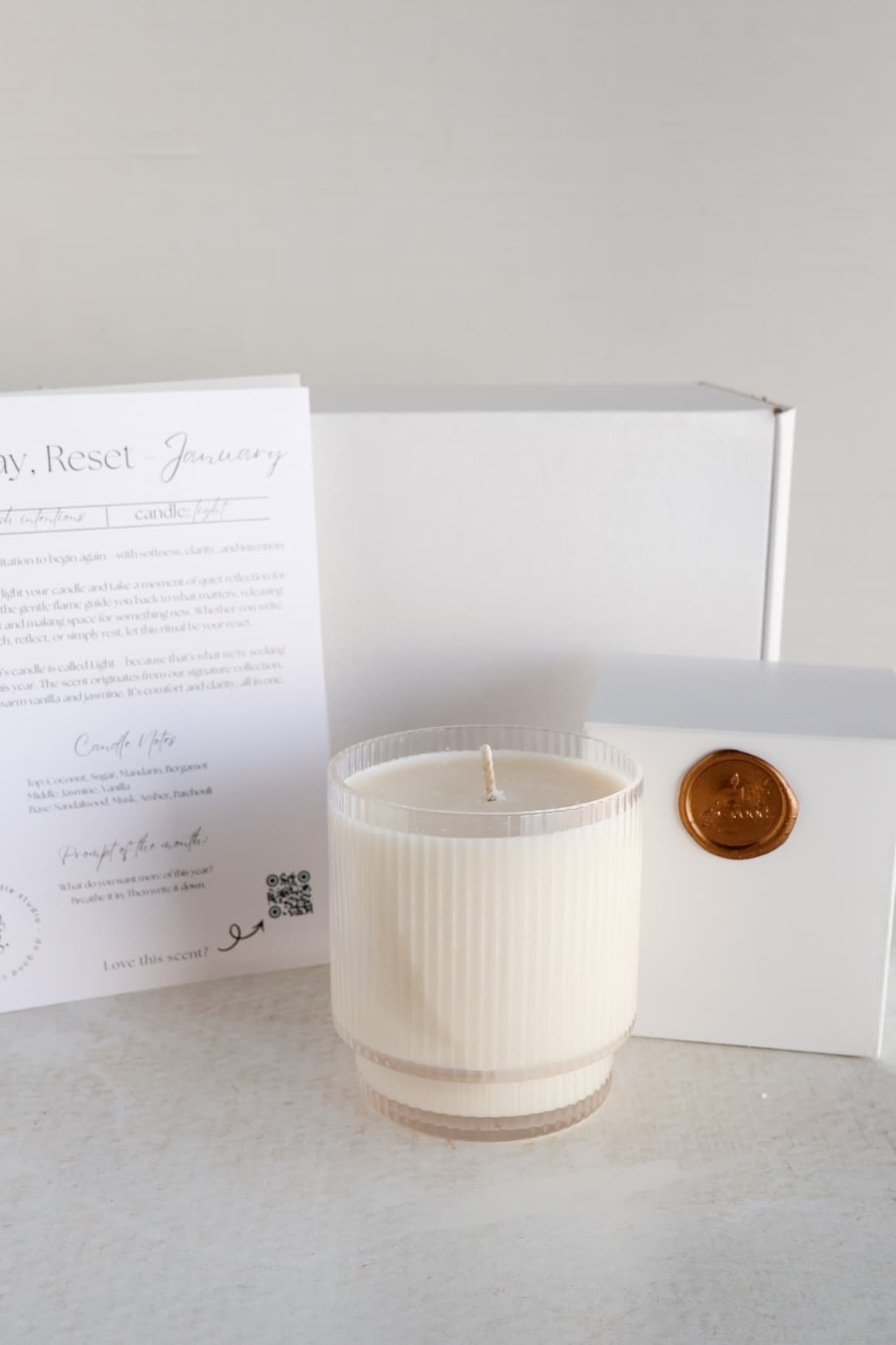 image of January Sunday, Reset Candle Box with box, candle, and prompt card