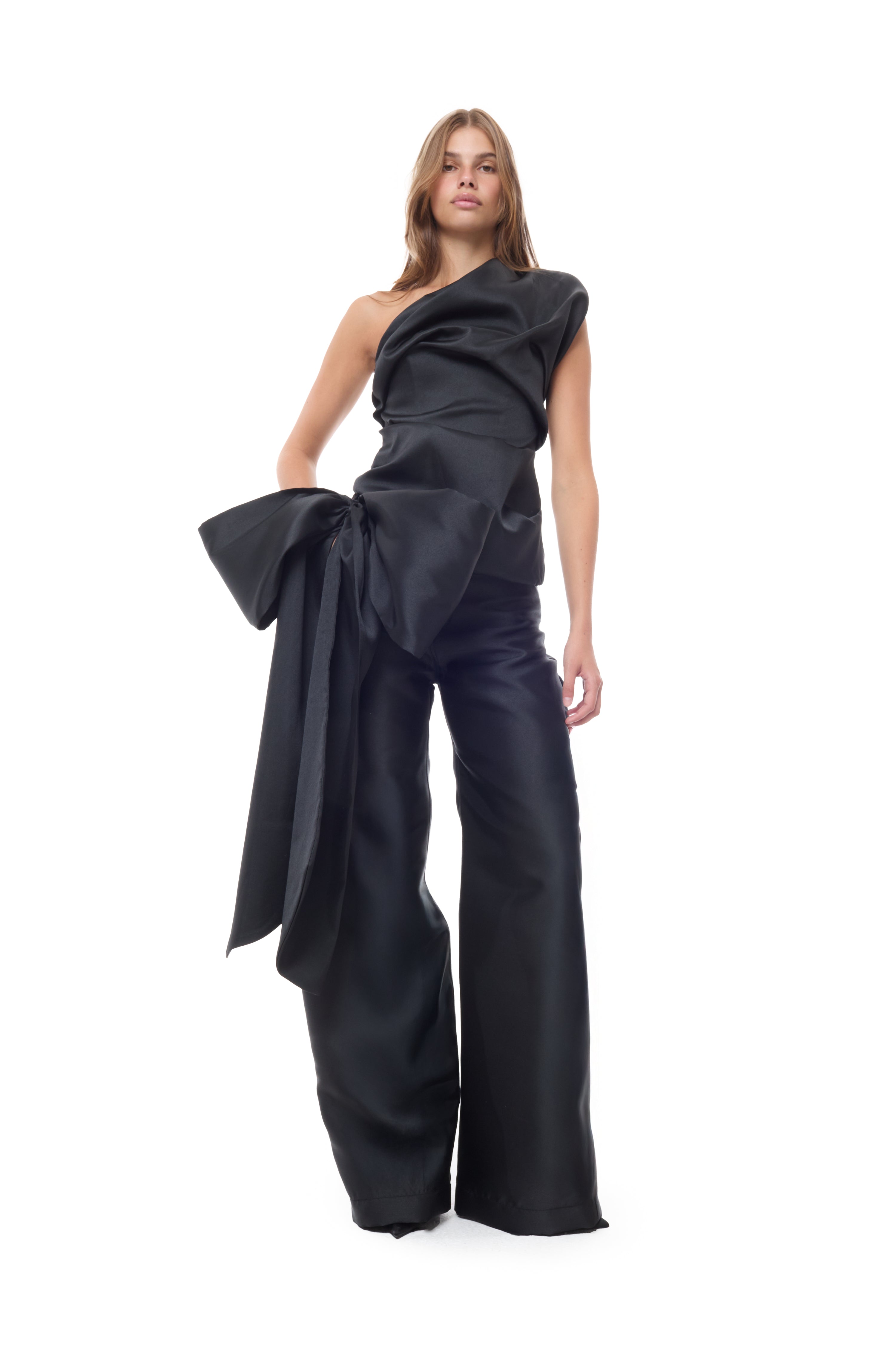 BLACK BOYFRIEND TROUSERS WITH BOW BELT