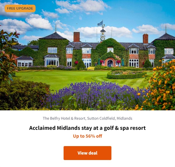 Acclaimed Midlands stay at a golf & spa resort