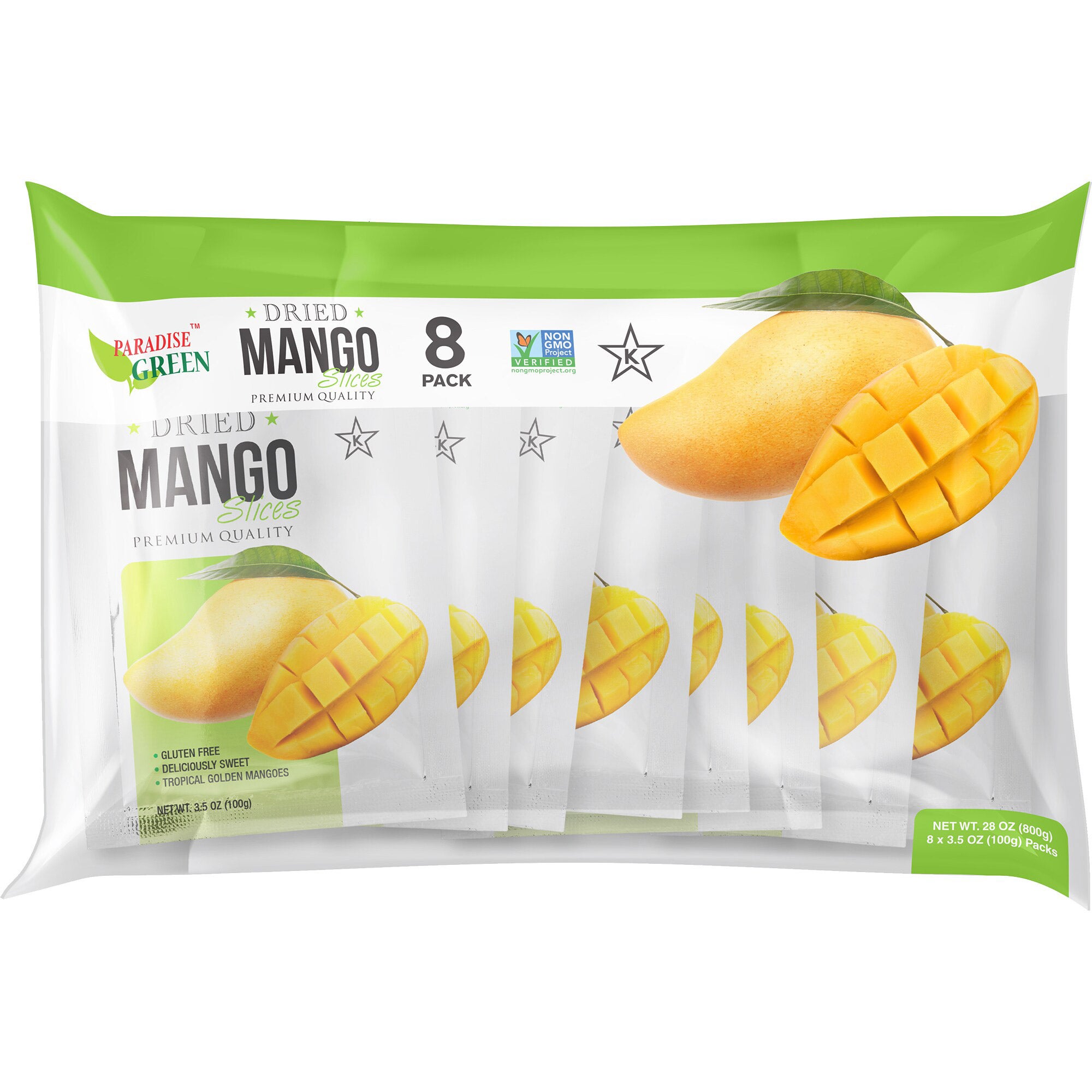 Paradise Green Premium Dried Mango Slices, 3.5 oz, 8-Count