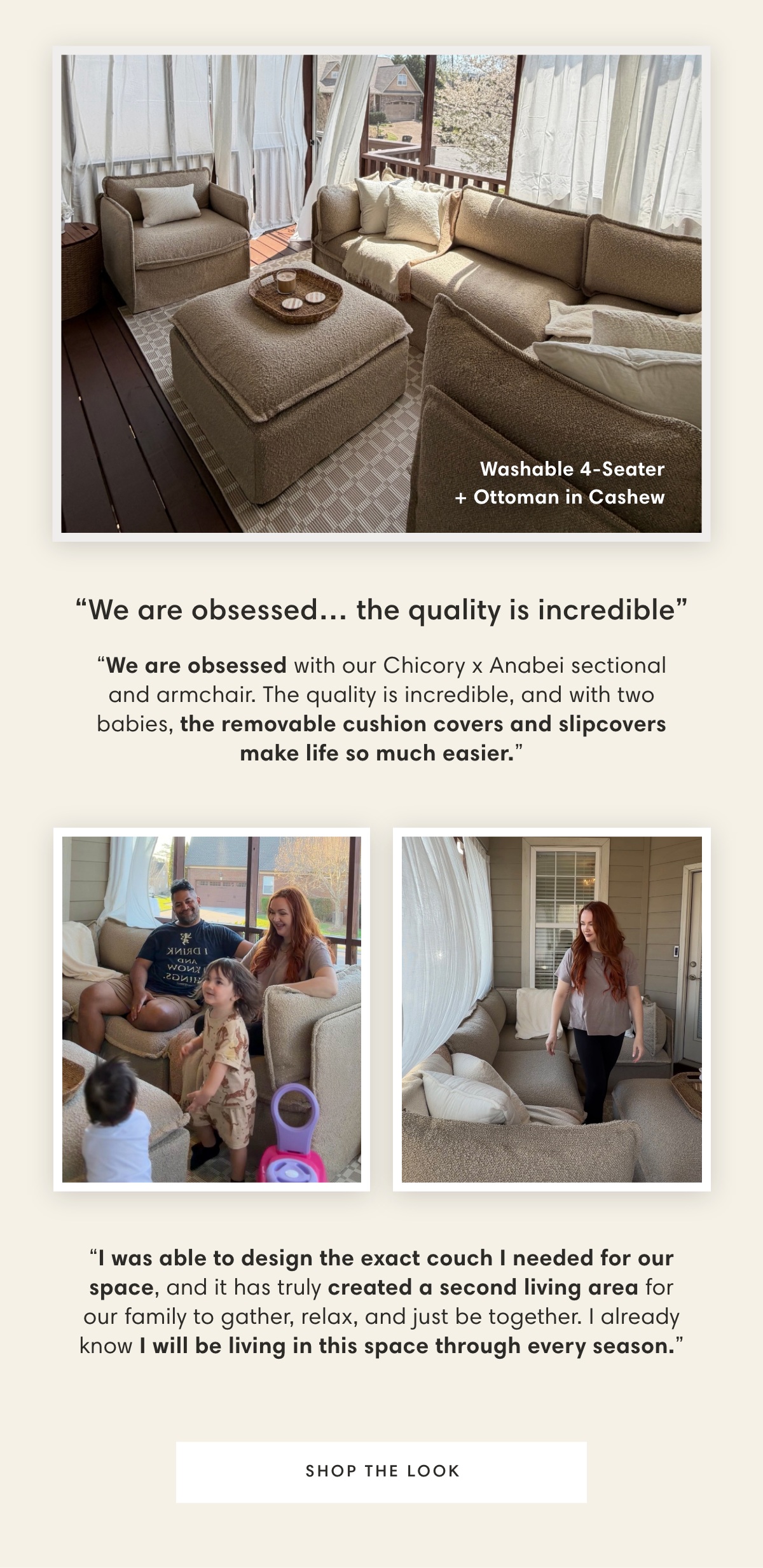 Washable 4-Seater + Ottoman in Cashew