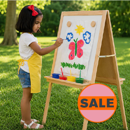 Deluxe Hardwood Classroom Easel | Chalkboard, Magnetic Whiteboard, and Storage Trays
