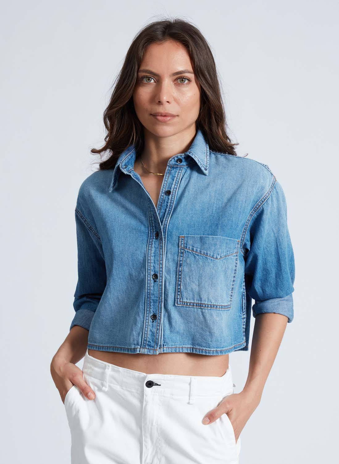 Image of Cropped Denim Shirt